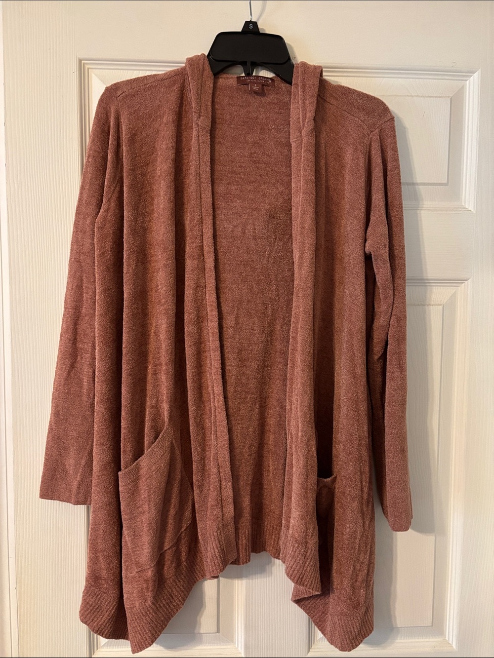Barefoot Dreams Cozy Open-Front Hooded Women's Sweater Cardigan in Dusty Rose